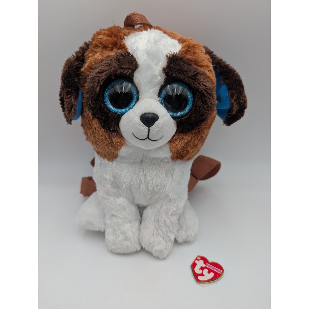 Ty Fashion Duke St Bernard Plush Backpack Brown White Dog Glitter Eyes